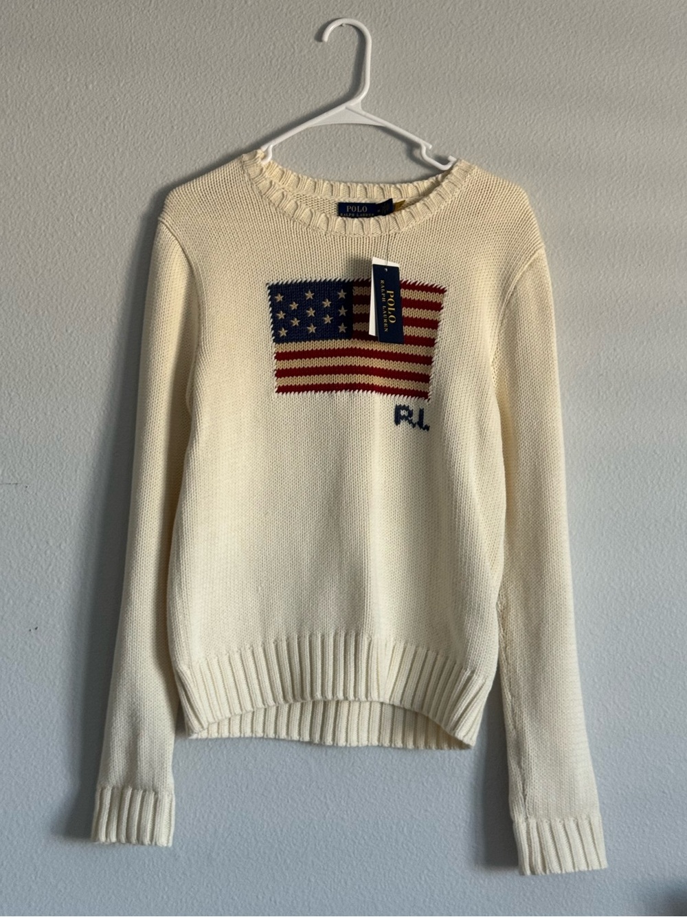 Ralph Lauren American Flag Cream Crewneck Sweater